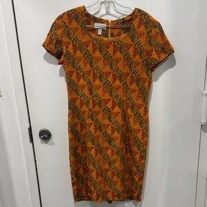 Adrianna Papell Silk Orange and Green Geometric Midi Dress